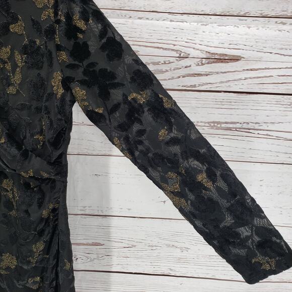 Isaac Mizrahi Women's Black Gold Velvet Burnout Faux Wrap Dress Size Small - Picture 7 of 14